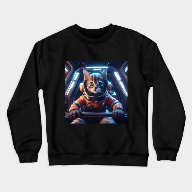 Cat Astronaut inside Spaceship Crewneck Sweatshirt by SmartPufferFish